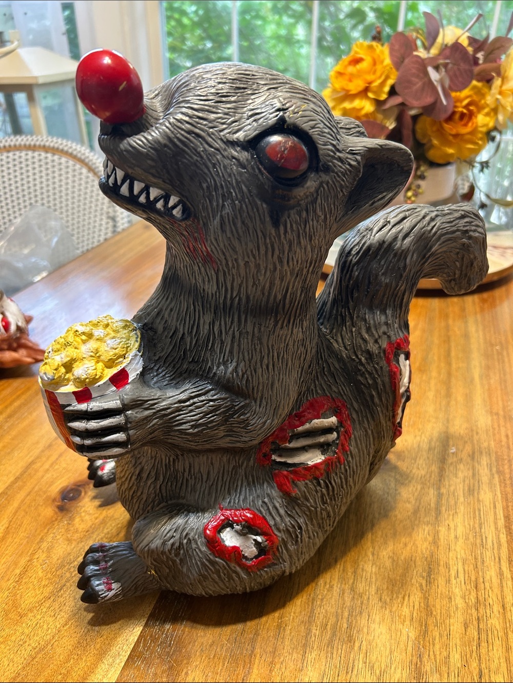 Ashland Gray Horror Squirrel Figurine with Red Accents